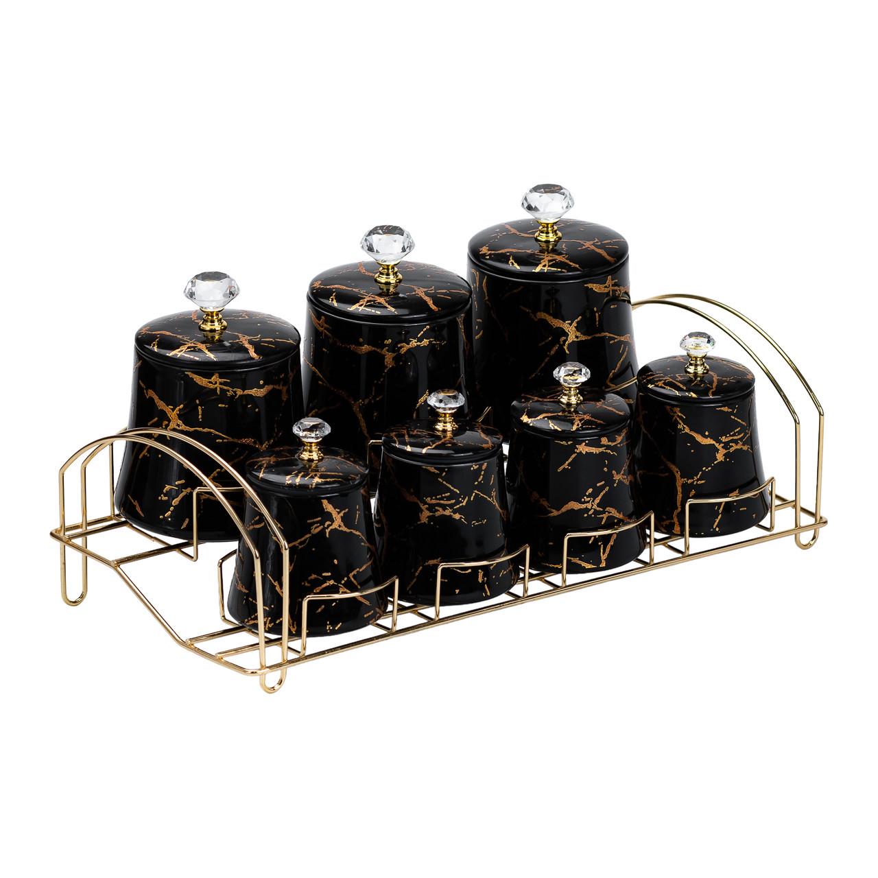 Набір для спецій на металевій підставці 4 шт. по 250 мл і 3 шт. по 550 мл Чорний (HP1249) - фото 4