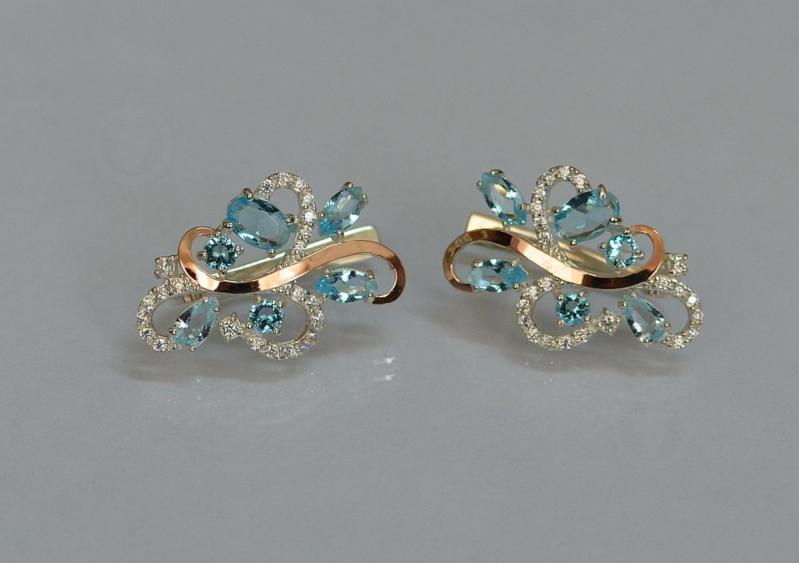 Серебряные серьги Sil с золотыми вставками 151s-11 Лаванда (Sil-1085)