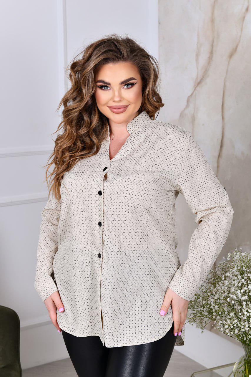 Блузка прямой силуэт с длинным рукавом на манжете р. 56-58 Бежевый (3628)