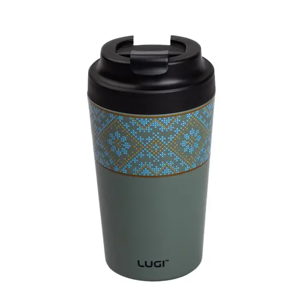 Термочашка Вышиванка YIWU с керамической колбой и коспусом из нержавеющей стали 380 мл Серо-зеленый (147-107-HP-14-50GR) - фото 1