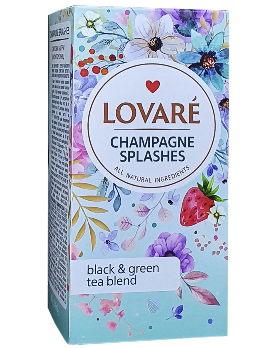 Чай чорний Lovare Бризки шампанського із зеленим з ароматом суниці в пакетиках 24 пакетики 1,5 г (52169)