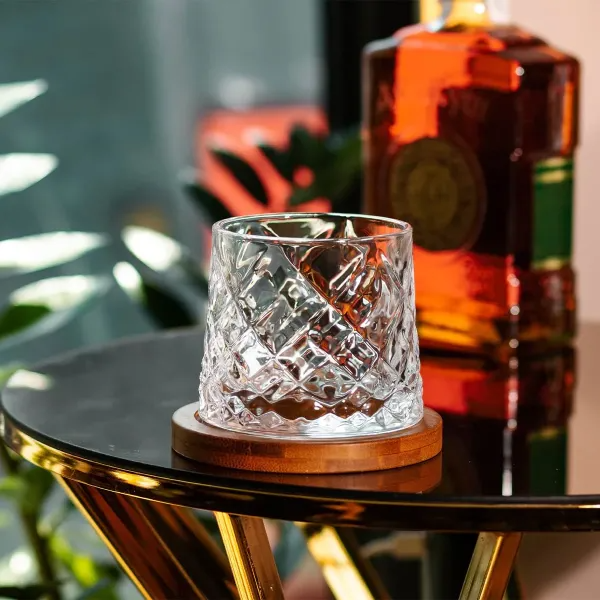 Склянка-дзига для віскі з бамбуковою підставкою diamond 300 мл (HP1603) - фото 2