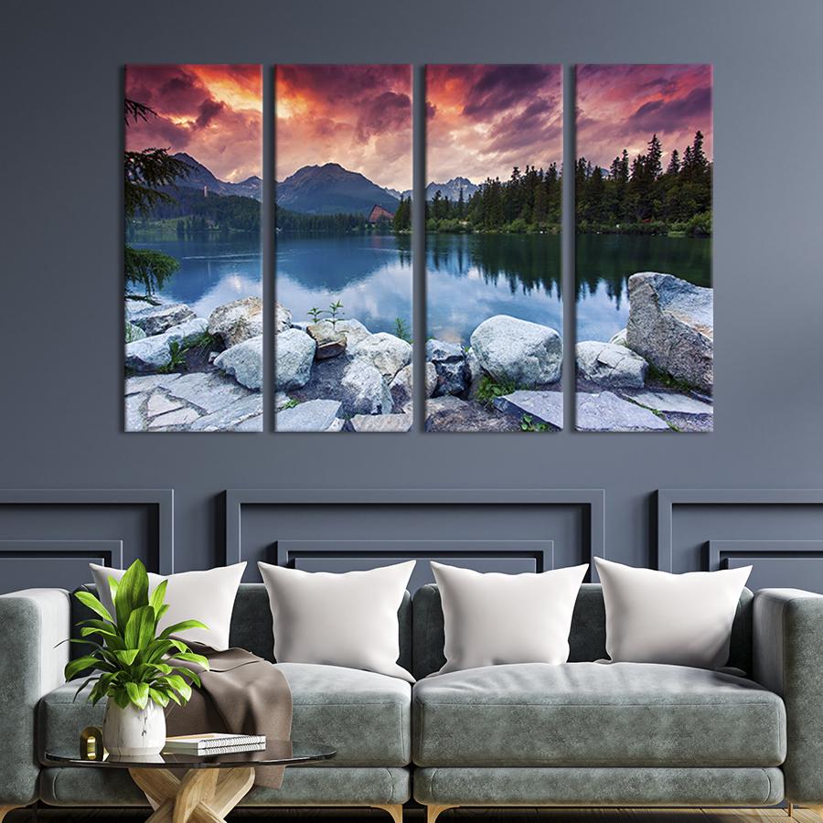 Модульная картина на холсте Полиптих Горная гряда возле озера 149x93 см (573-41)
