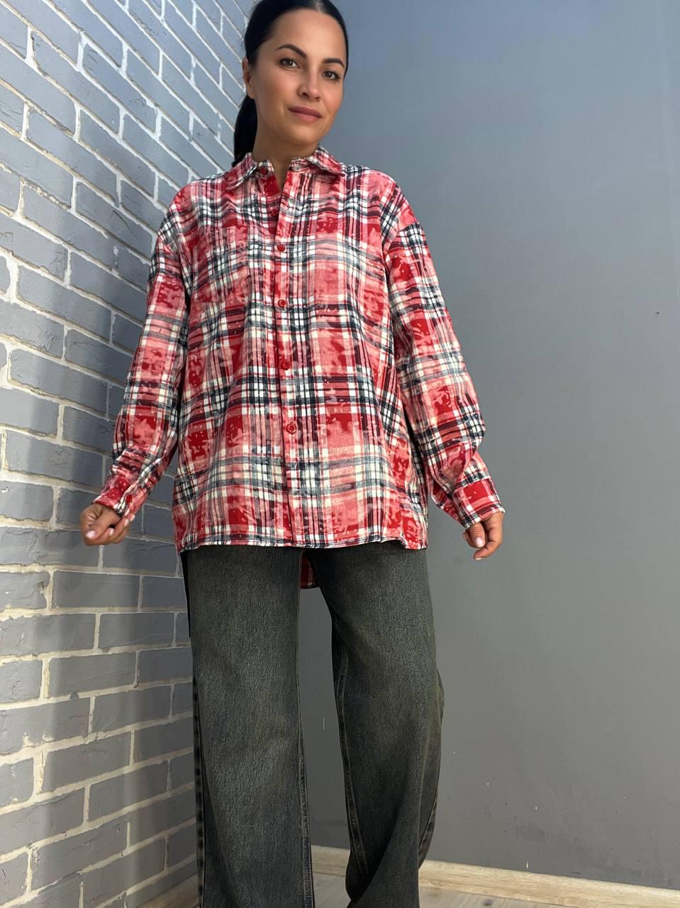 Сорочка жіноча A-N 2775 картата варена в клітинку оверсайз коттон OS Червоний (2904) - фото 6 Сорочка жіноча A-N 2775 картата варена в клітинку оверсайз коттон OS Червоний (2904) - фото 6
