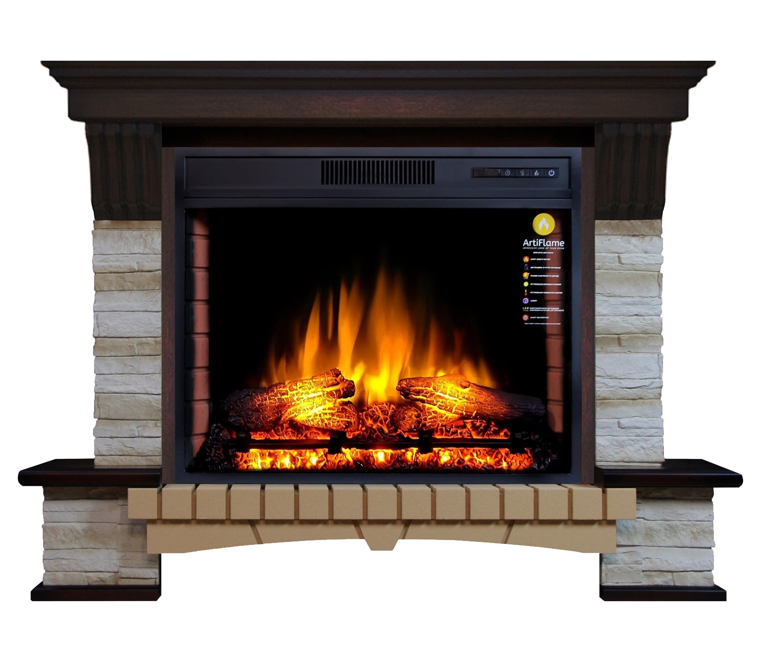 Каминокомплект ArtiFlame STONE MONTEBELLO AF28 Махагон/Коричневый антик