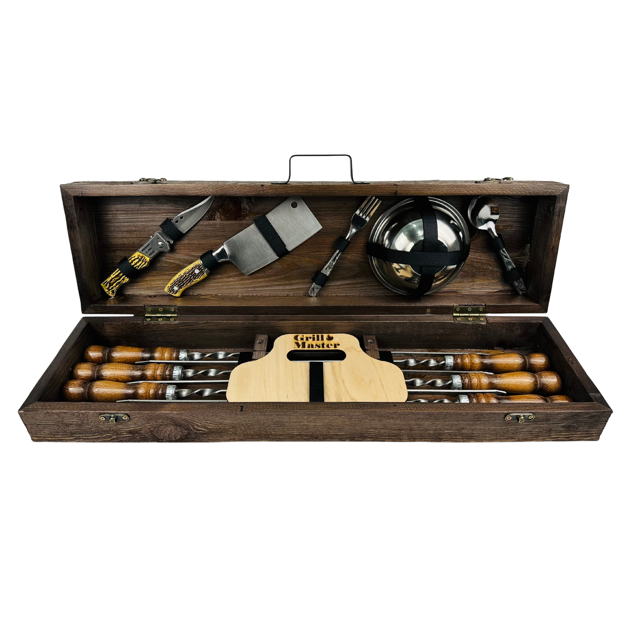 Набор шампуров туристический Эконом в деревянном кейсе из нержавеющей стали