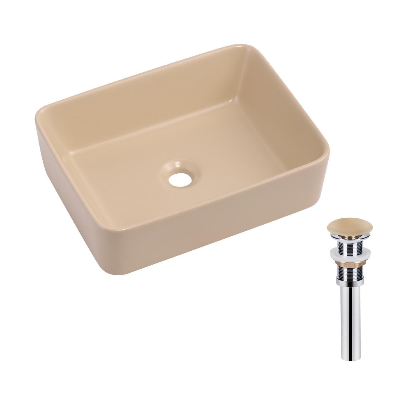 Раковина накладная Qtap Tern прямоугольная с донным клапаном 480x370x135 мм Beige (QT17116069SB)