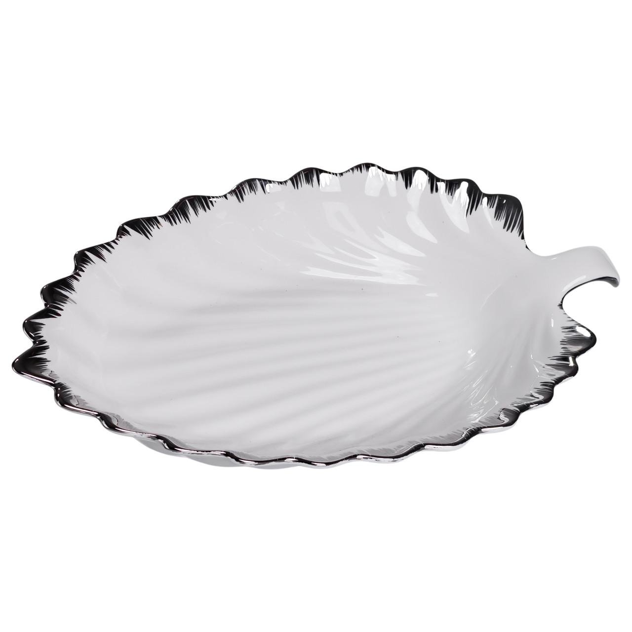 Блюдо для сервировки стола в форме листьев 37х18х5 см Белый с серебром (2552-1S)