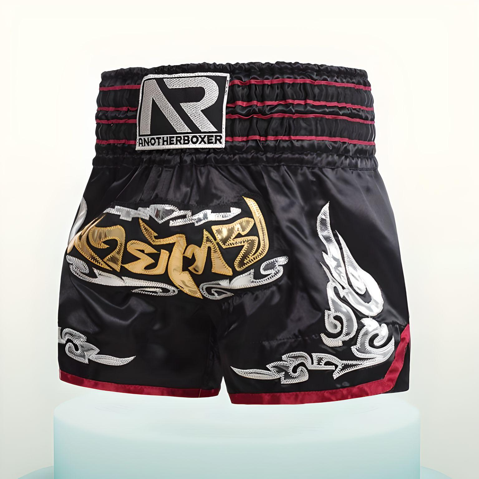 Шорты для тайского бокса и кикбоксинга Another Boxing XL 170-180 см Черный с золотым и красным (TSH-07-XL)