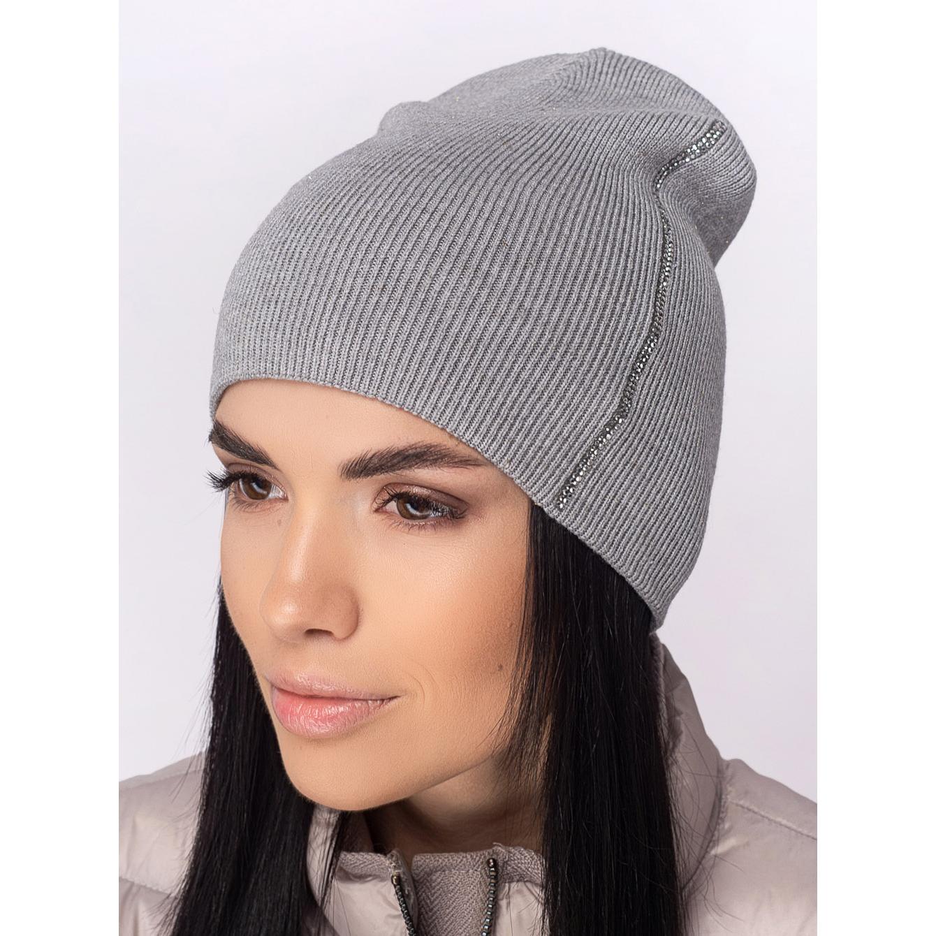 Шапка женская со стразами Leks Дарья-люрекс One size Серый средний (142022)