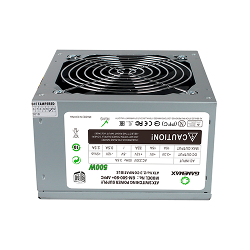 Блок питания GameMax GM-500W-80+APFC 500W ATX 2.3 80 Plus активный PFC 120 мм вентилятор Grey (GM-500W-80+APFC)