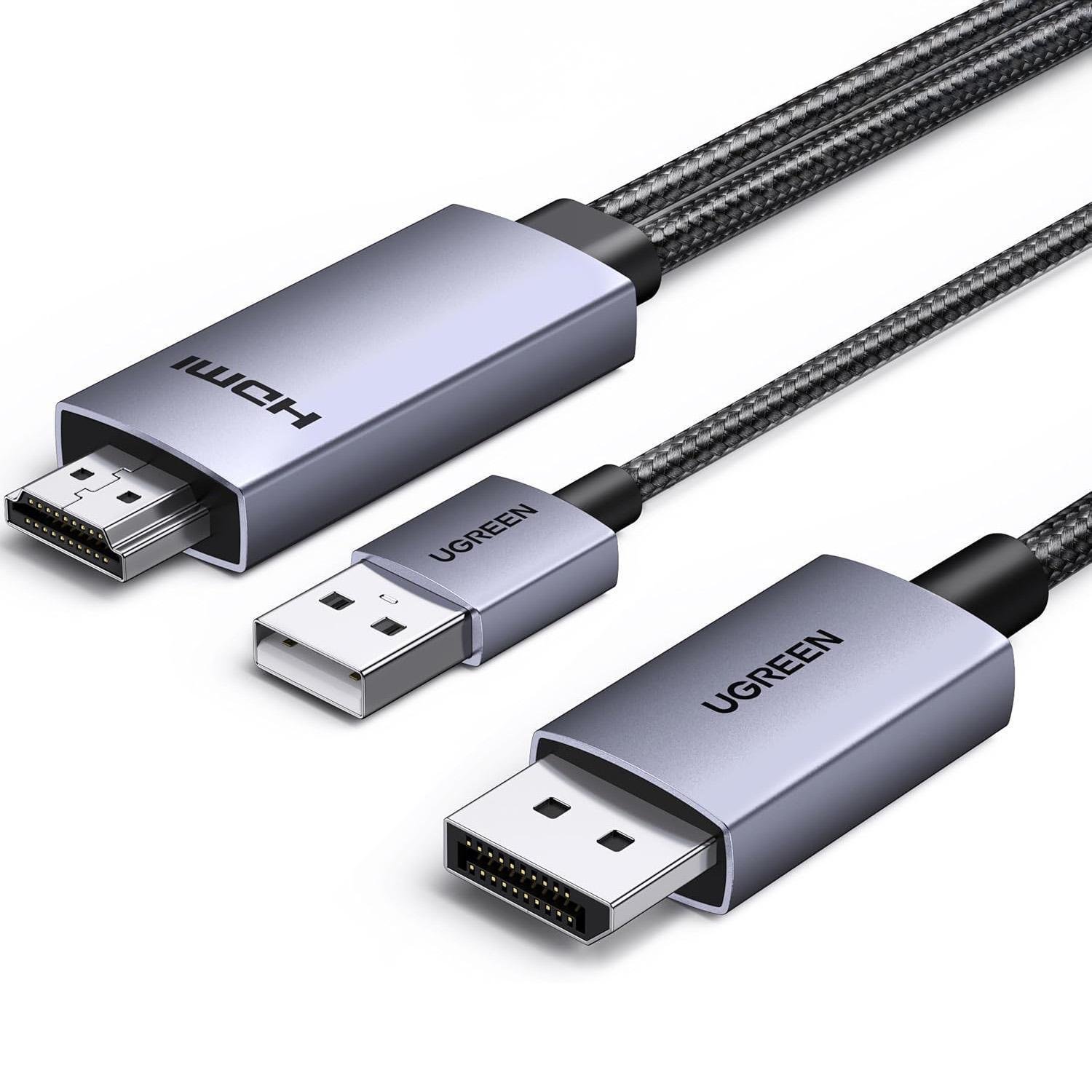 Кабель UGREEN HDMI для DisplayPort 4K 60Hz/1080P 240Hz однонаправленный HDMI>DP С питанием USB HDR FreeSync G-Sync 1,5 м Черный (25153) - фото 1