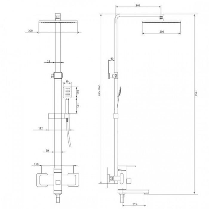 Душевая система Wezer PRO16-02 из нержавеющей стали поворотный излив-переключатель на лейку/душ - фото 2
