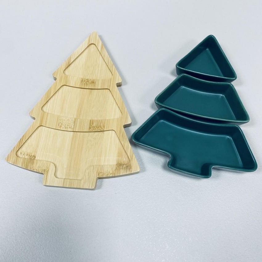 Менажниця керамічна Olens 8030-355 Зелена ялинка на бамбуковій підставці 3-х секційна (2387257923) - фото 2 Менажниця керамічна Olens 8030-355 Зелена ялинка на бамбуковій підставці 3-х секційна (2387257923) - фото 2