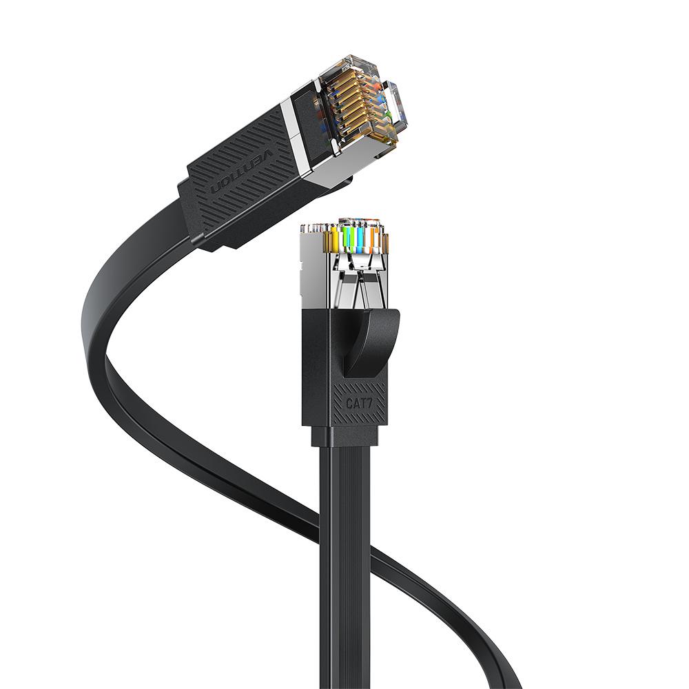 Патч-корд Vention 10 м Cat.7 RJ45 8P8C на RJ45 8P8C 10 Гбит/с 600 МГц плоская конструкция и экранирование алюминиевой фольгой Черный (ICGBL)