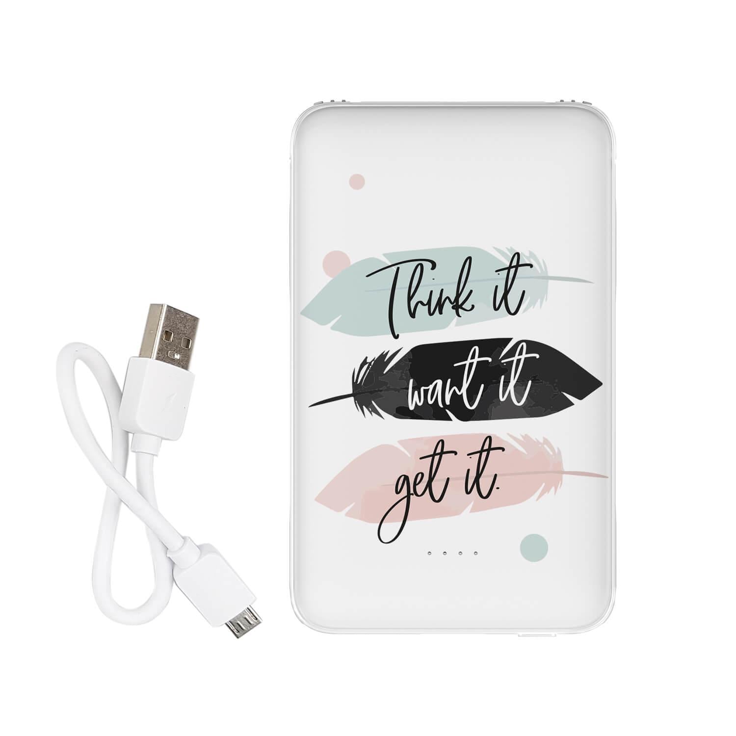 Повербанк с принтом "Think it/Want it/Get it" 5000 mAh