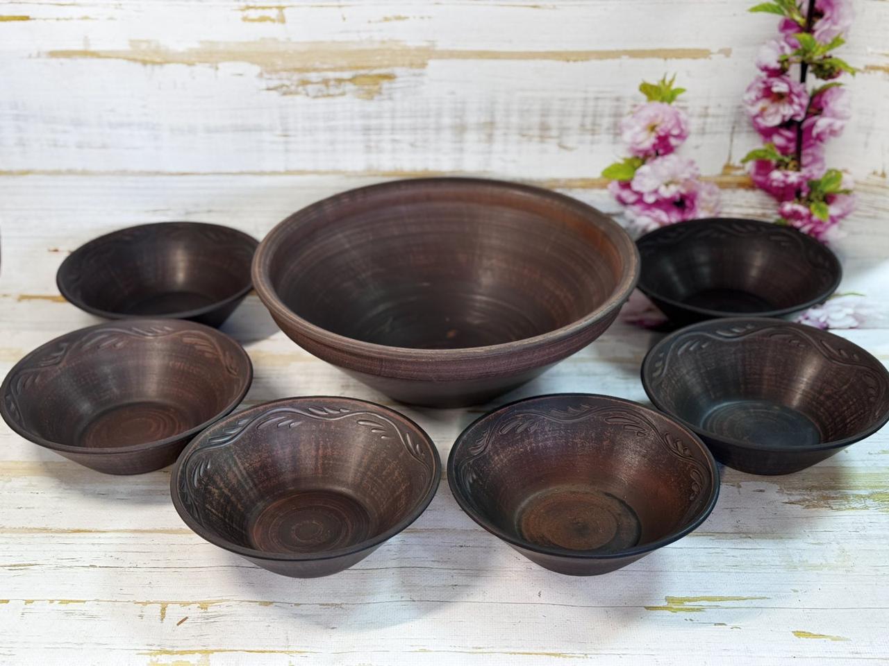 Набор глиняной посуды миска 3 л и 6 мисок 500 мл (2703594312)