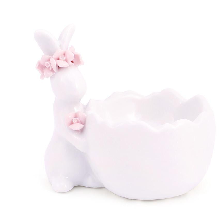 Подставка для яйца BonaDi Кролик с розочками 9 см Бело-розовый (733-234)