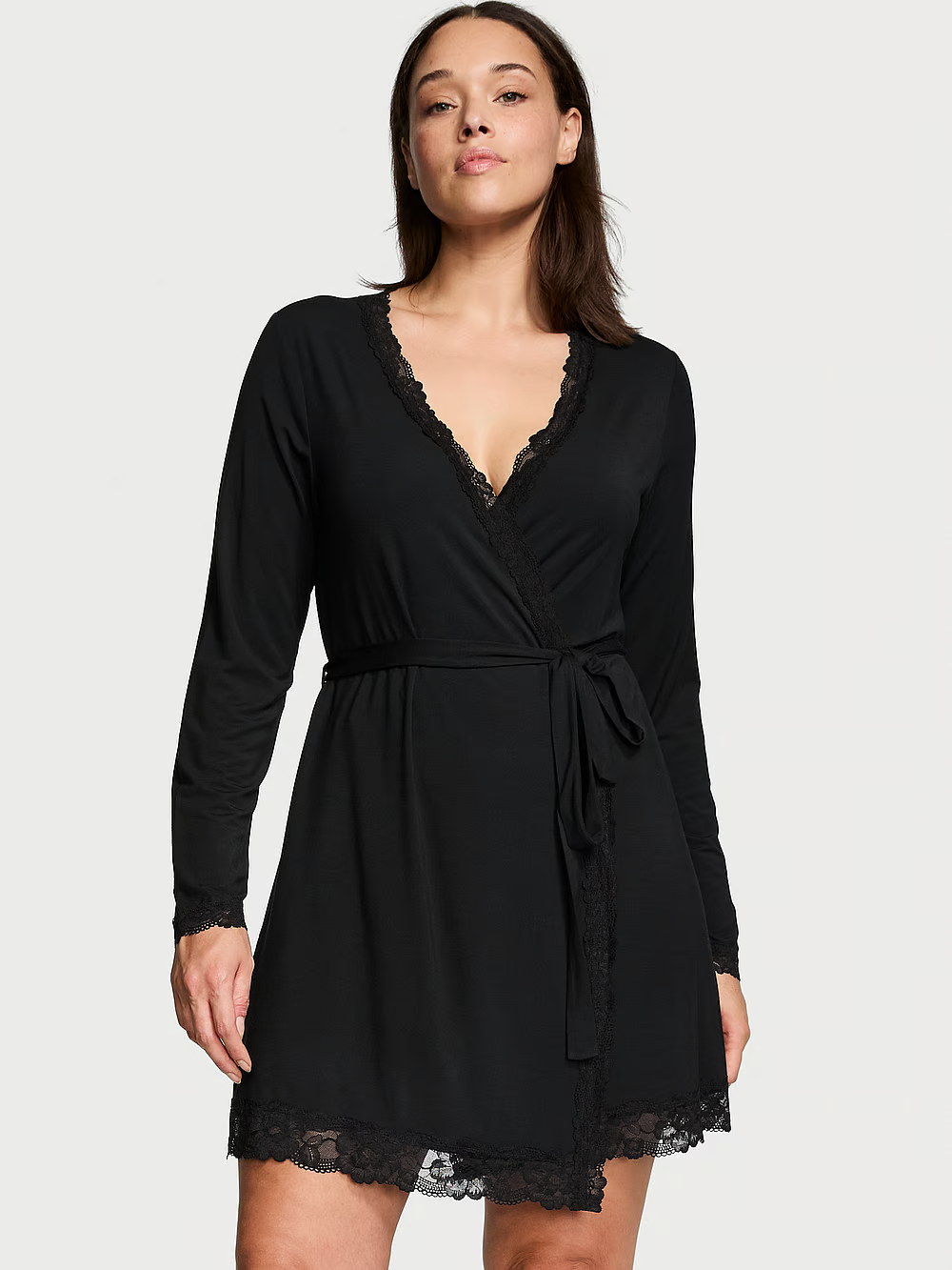 Халат жіночий Victoria's Secret Modal Lace-Trim Robe модал XS/S Чорний (20999427)
