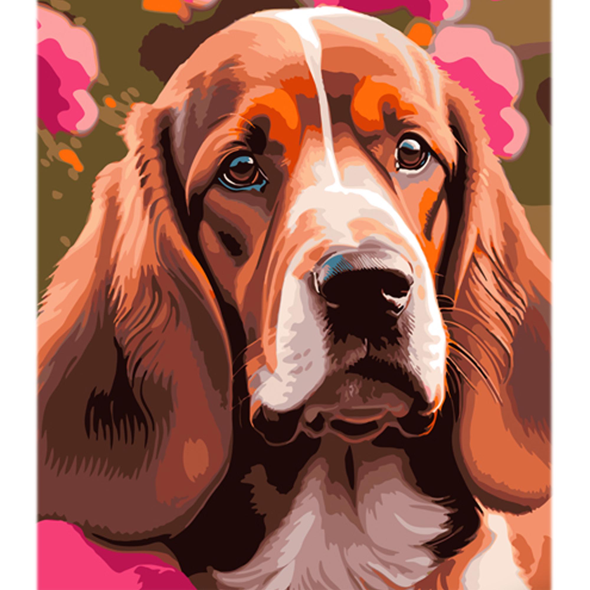 Картина по номерам Strateg Выражение собачьего взгляда на цветном фоне 40x50 см (MZ018)