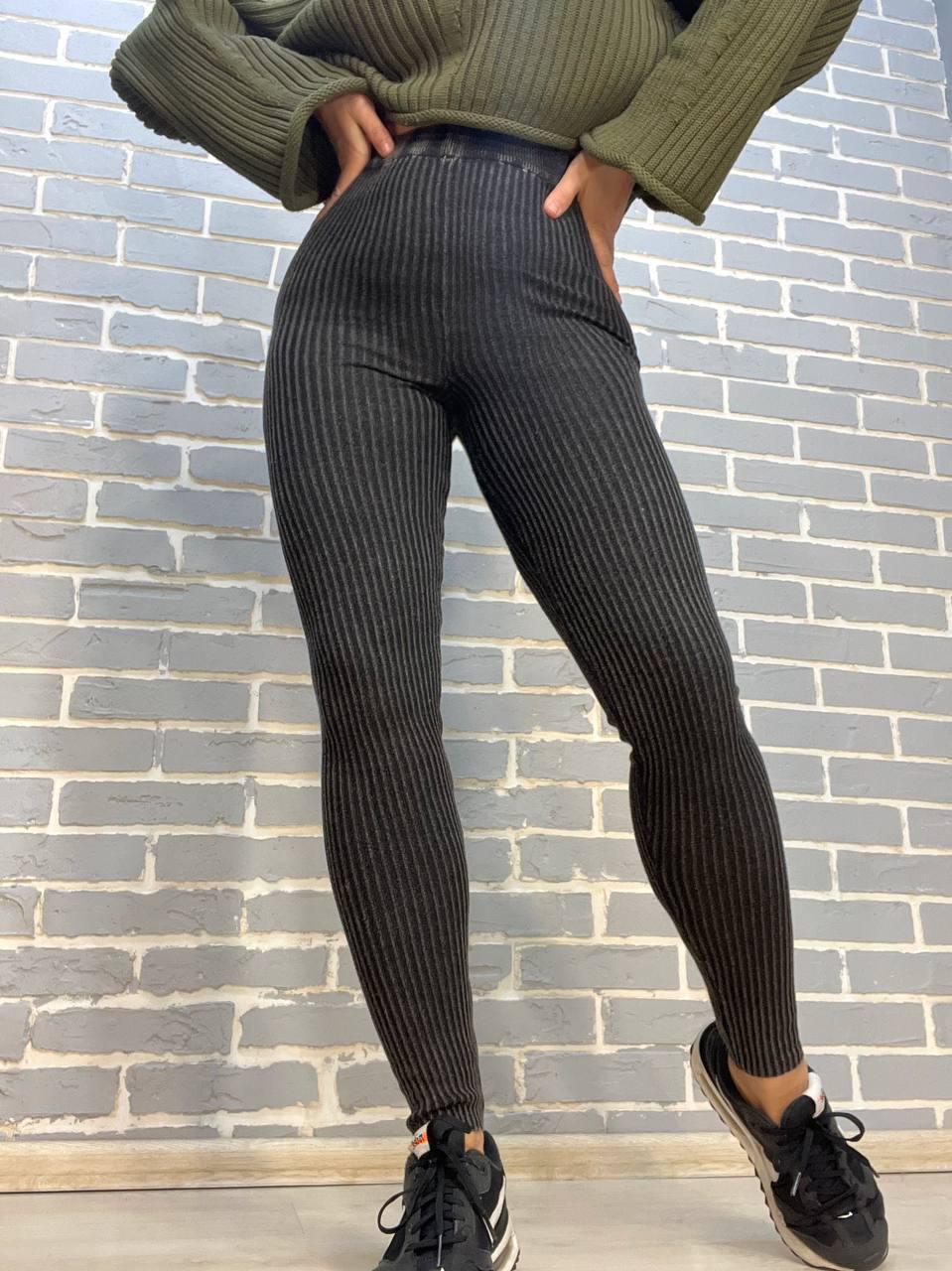 Лосини жіночі U 166 варенка широкий рубчик щільні теплі висока талія OS Чорний (2939)