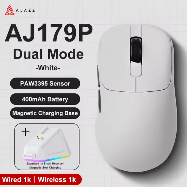 Миша бездротова Ajazz Aj179P PixArt PAW3395 із RGB док-станцією White - фото 2 Миша бездротова Ajazz Aj179P PixArt PAW3395 із RGB док-станцією White - фото 2