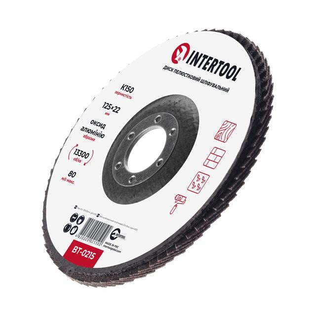 Диск шліфувальний пелюстковий Intertool 125x22 мм зерно K150 (BT-0215) - фото 3 Диск шліфувальний пелюстковий Intertool 125x22 мм зерно K150 (BT-0215) - фото 3