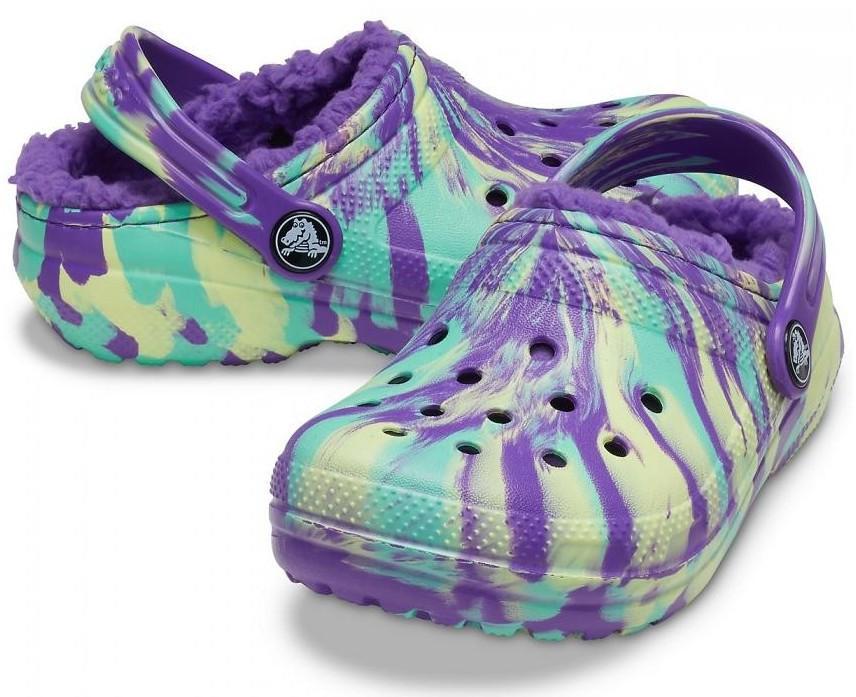 Крокси для дівчинки Crocs Classic Lined Marbled Clog Purple р. 28/29 Фіолетовий (26226)