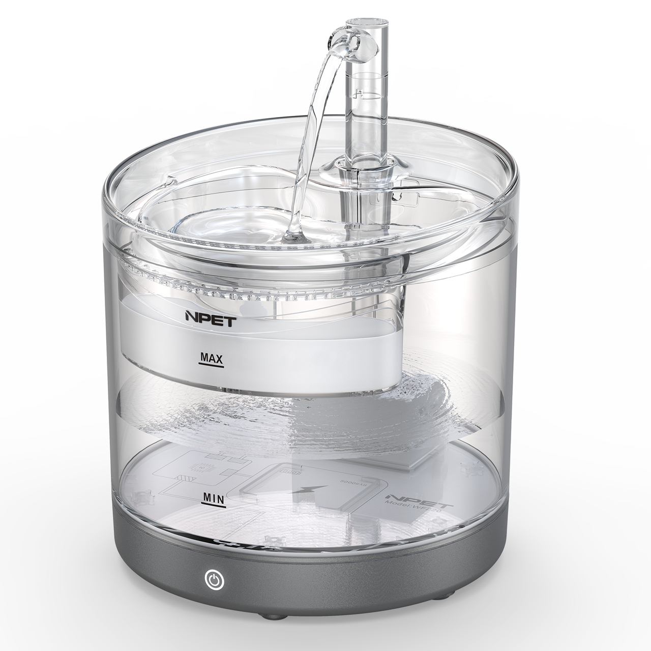 Питьевой фонтан для кошек и собак NPET WF050 1,5 л с аккумулятором 5000mAh Питьевой фонтан для кошек и собак NPET WF050 1,5 л с аккумулятором 5000mAh