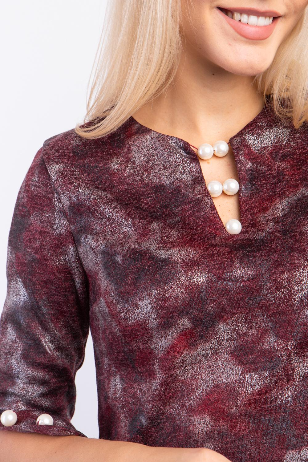 Платье женское Diва с напылением и жемчугом р. 50 Бордовый (040) - фото 3 Платье женское Diва с напылением и жемчугом р. 50 Бордовый (040) - фото 3