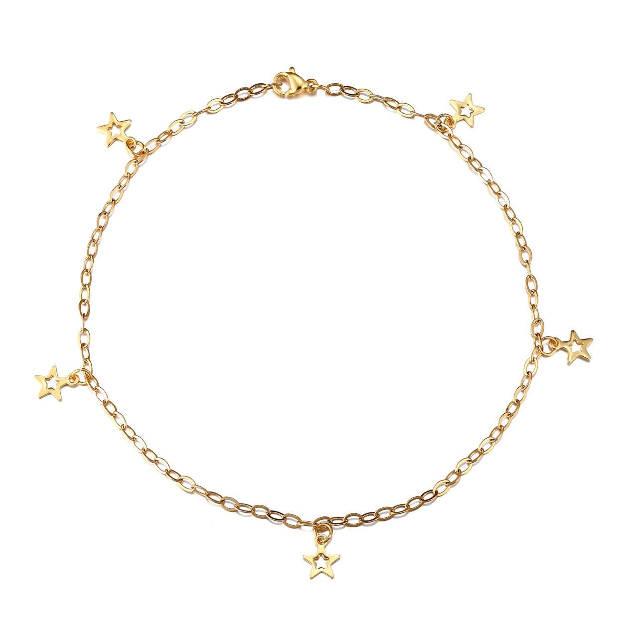 Браслет женский на ногу Звездочка с позолотой из медицинской стали 26 см (BA-025)