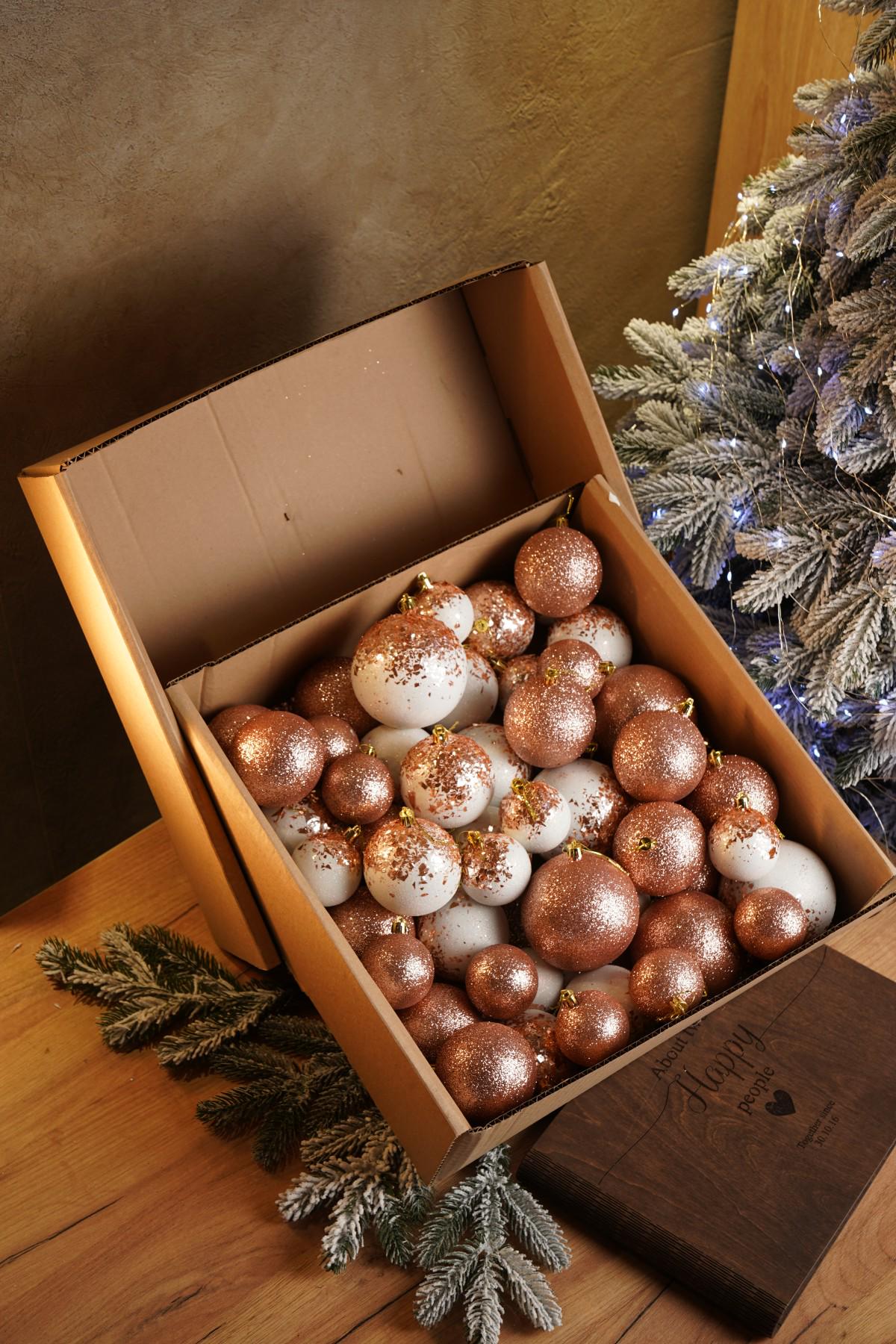 Ялинковий набір куль з блискітками Бите Скло Рожевий/Білий (VYA678119) - фото 1