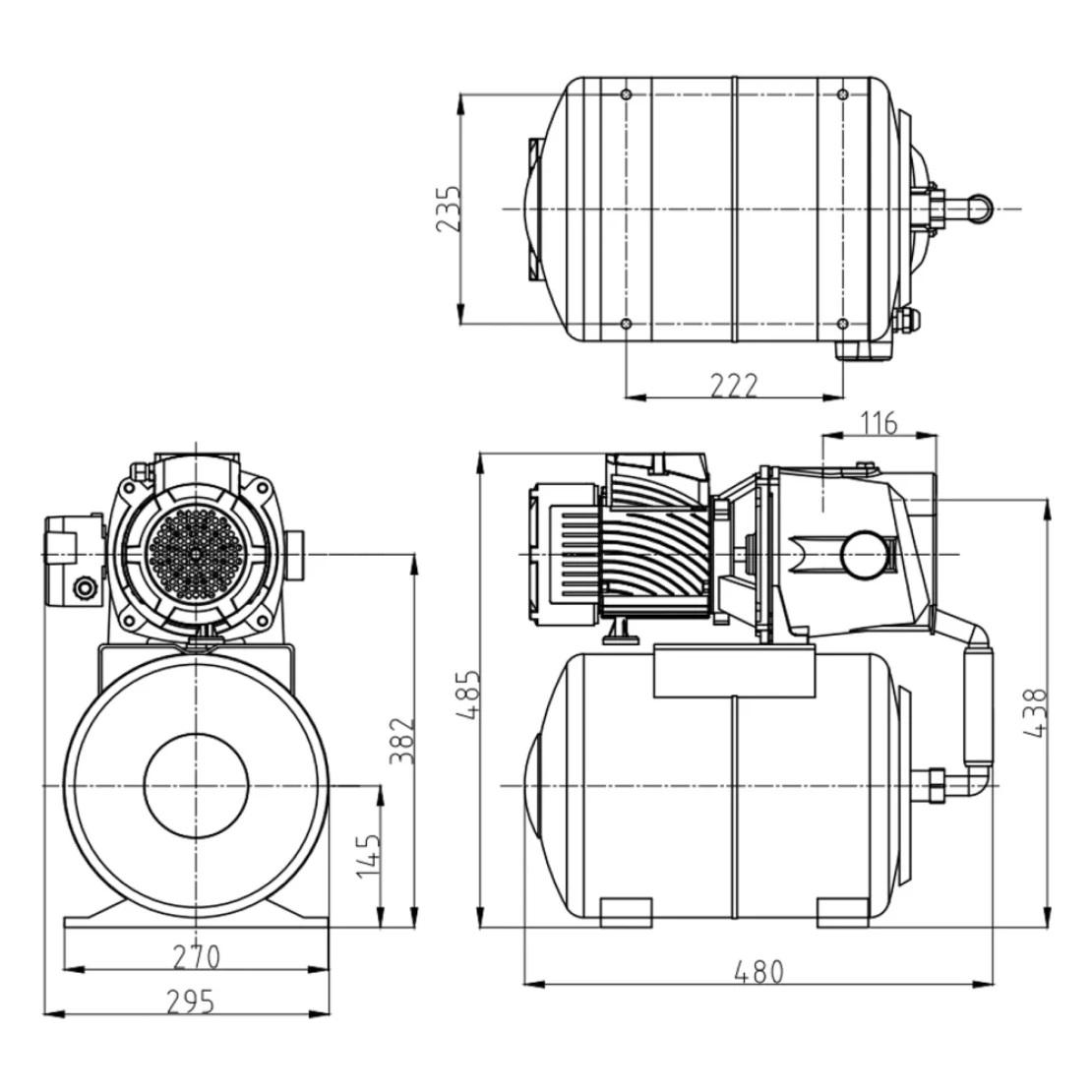 Станція насосна Pumpman ATJET100 Нmax 43 м Qmax 3,6 м3 750 Вт бак 24 л - фото 5