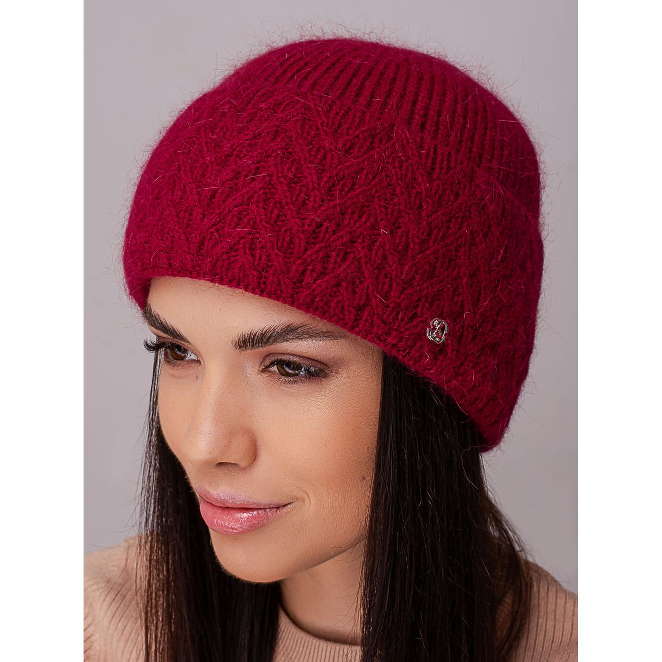 Шапка ангоровая женская с флисовой подкладкой и узором на отвороте Leks Мари Бордовый - фото 1 Шапка ангоровая женская с флисовой подкладкой и узором на отвороте Leks Мари Бордовый - фото 1