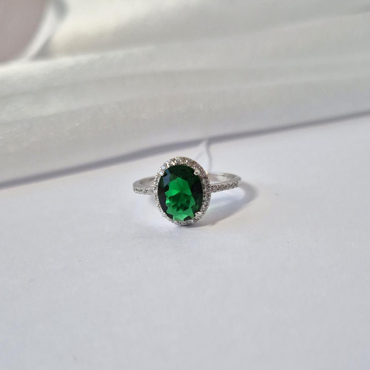 Срібна каблучка з зеленим каменем р. 18 925 проби родоване 2,43 г (81044з) - фото 4 Срібна каблучка з зеленим каменем р. 18 925 проби родоване 2,43 г (81044з) - фото 4