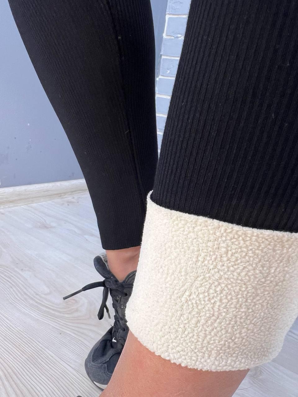 Лосини жіночі Ластівка 5247 рубчик широкий пояс утеплені на хутрі S Чорний (3059) - фото 4