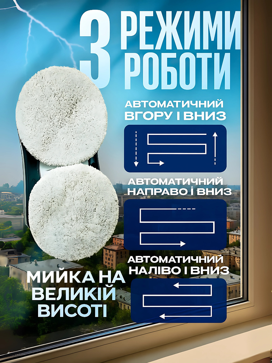 Робот для мытья окон интеллектуальный 3 режима пульт ДУ Белый (5253588245) - фото 4 Робот для мытья окон интеллектуальный 3 режима пульт ДУ Белый (5253588245) - фото 4