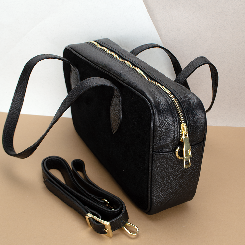 Сумка жіноча замшева Virginia Conti 03758 зі шкіряними ручками Чорний (2415845524) - фото 3 Сумка жіноча замшева Virginia Conti 03758 зі шкіряними ручками Чорний (2415845524) - фото 3