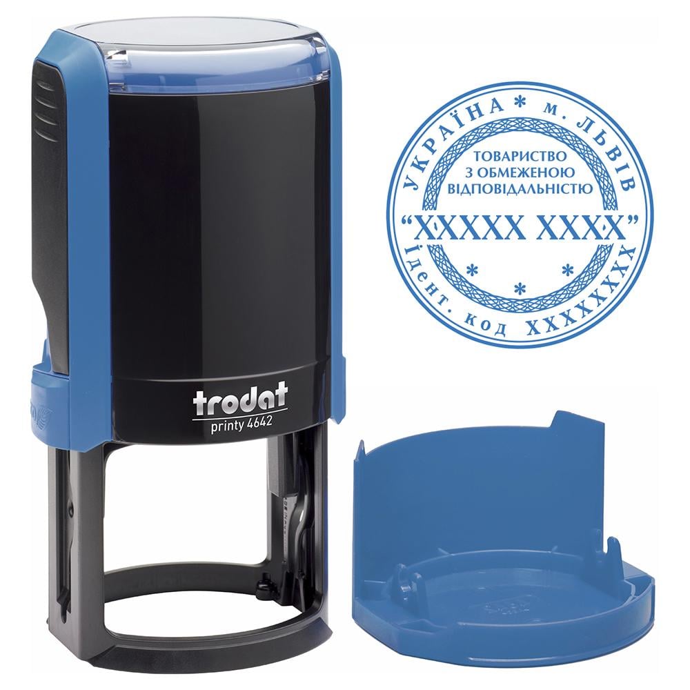Печать организации основная TRODAT 4642 на автоматической оснастке с колпачком Светло-синий (ТОВ3/4642/B)