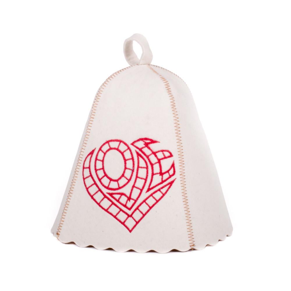 Банная шапка Luxyart Love натуральный войлок Белый (LA-459)
