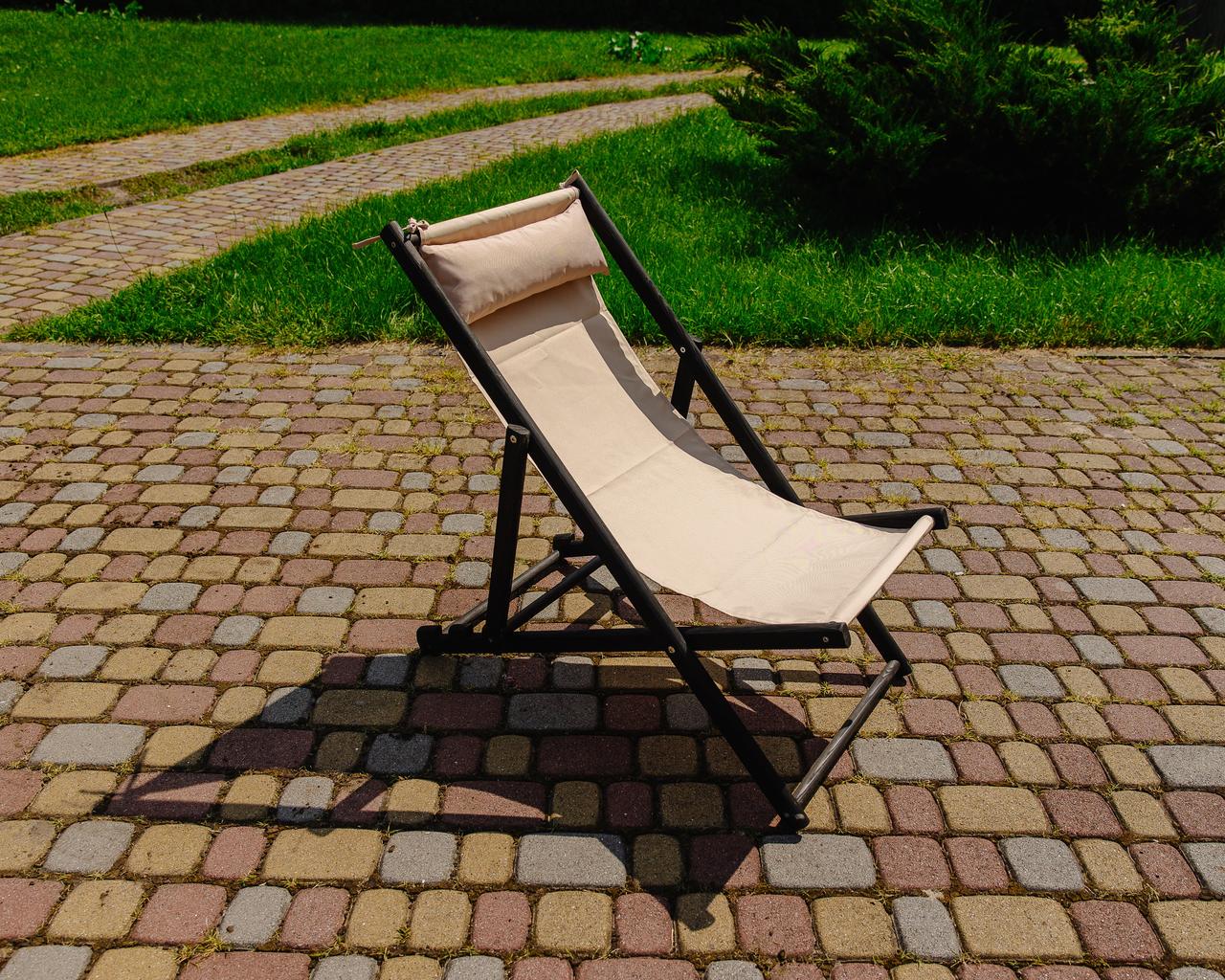 Шезлонг для дачи тканевый XRmaster с подушкой Бежевый/Черный (КШ-018/3) - фото 4