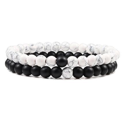 Браслет мужской из натурального камня Resteq 18 см 2 шт. Черный/Белый (VA-1355623936)