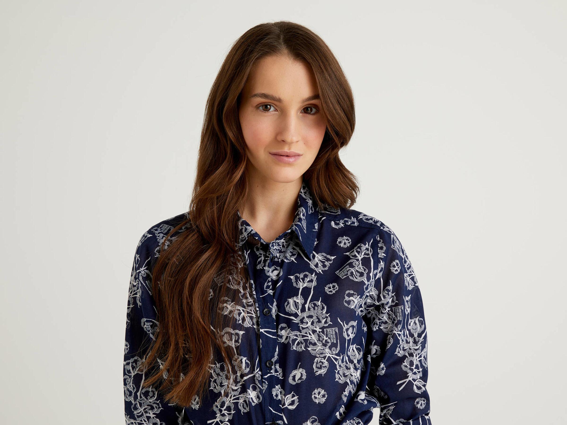 Рубашка женская Benetton 5oa95q8u4 L Синий - фото 4 Рубашка женская Benetton 5oa95q8u4 L Синий - фото 4