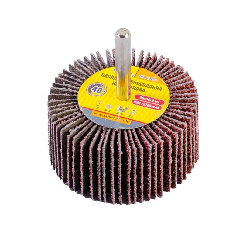 Насадка шлифовальная лепестковая MasterTool зерно 40 60х30 мм со стержнем 6 мм (08-2274)