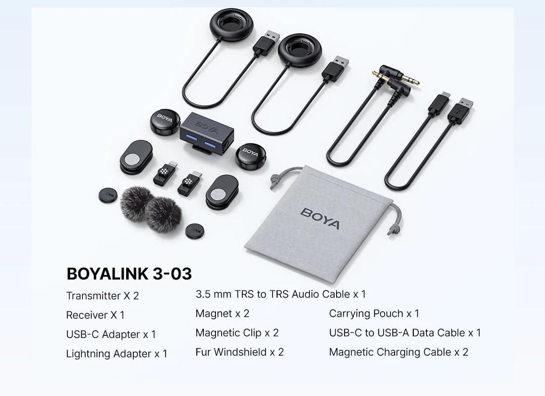 Микрофон петличный Boya LINK 3-03 2025 Lightning+Type-C+TRS 3,5 мм для iPhone/Android/видеокамеры профессиональный 2 шт. (50053) - фото 12 Микрофон петличный Boya LINK 3-03 2025 Lightning+Type-C+TRS 3,5 мм для iPhone/Android/видеокамеры профессиональный 2 шт. (50053) - фото 12