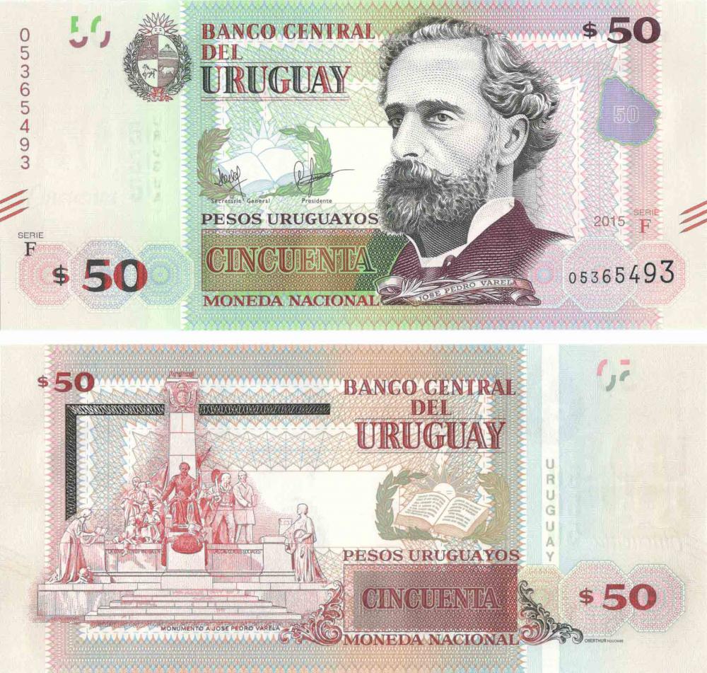 Коллекционная банкнота Уругвай 50 песо 2015 UNC P94 (Б08597)