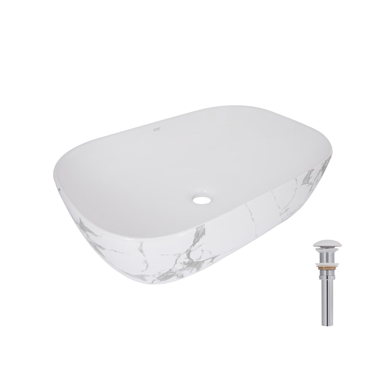 Раковина накладна Qtap Robin прямокутна з донним клапаном 600x390x150 мм Marble (QTROB188MR49788)