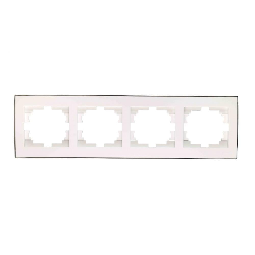 Рамка чотиримісна горизонтальна Lezard Rain з боковою вставкою Хром/Білий (00000018566)
