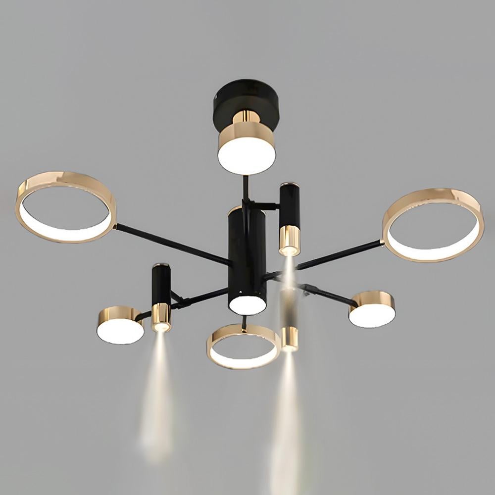 Люстра стельова світлодіодна Light House SY-19499/3+3+1 BK+FGD 112W/9W 960х350 мм Чорний/Золотий