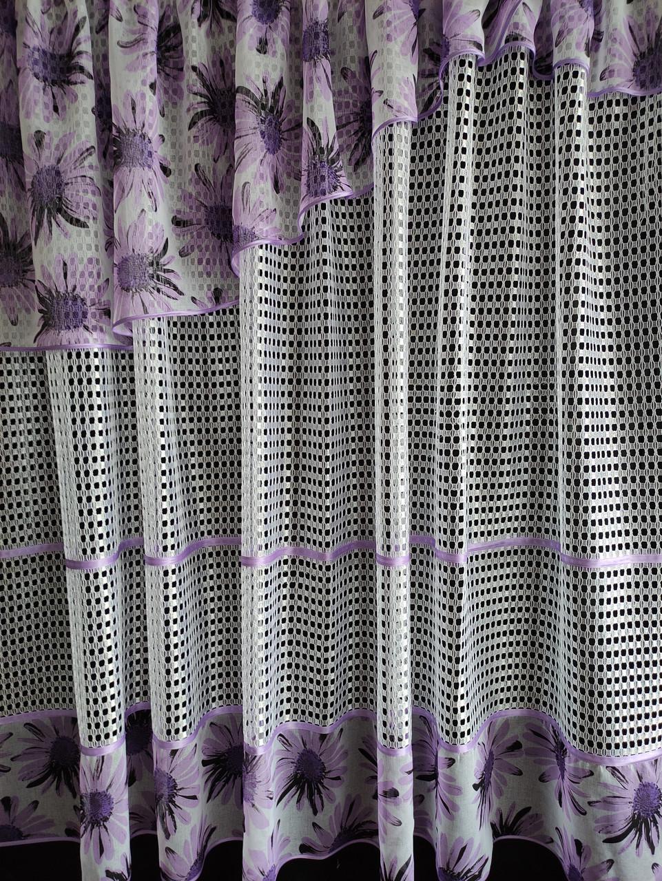 Гардина Полоса сітка і батист 290х165 см Білий/Бузковий (пр-03) - фото 1 Гардина Полоса сітка і батист 290х165 см Білий/Бузковий (пр-03) - фото 1